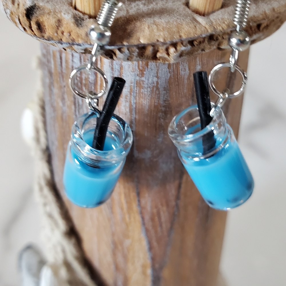Blue Boba Tea Earrings - Picture 8 of 9